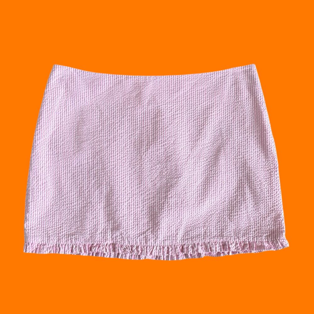 Lilly Pulitzer 2010's Pink Seersucker Plaid Micro Mini Skirt Size 2